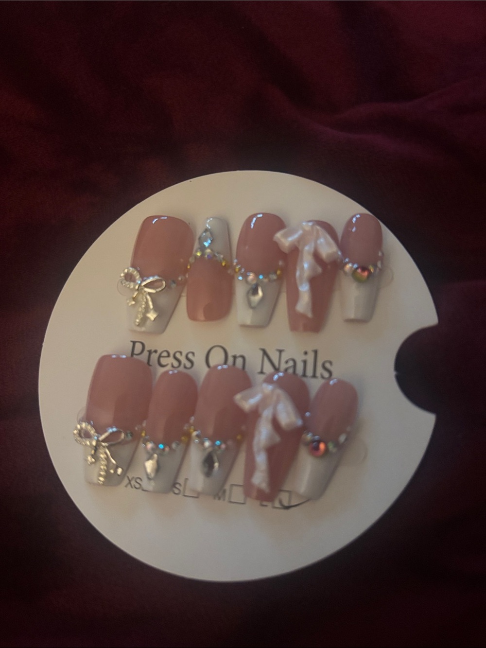Press-On Nail Set with Pink and White Bow Accents